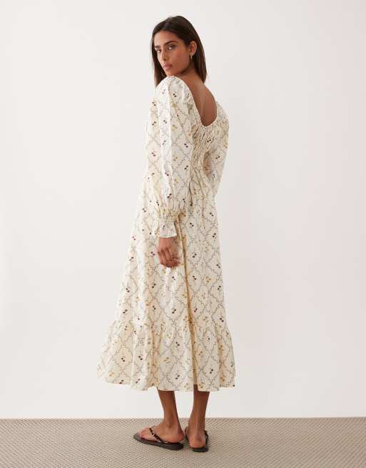 Miss Selfridge - Gul milkmaid-kjole i maxilængde med småblomstret print, 4 af 4