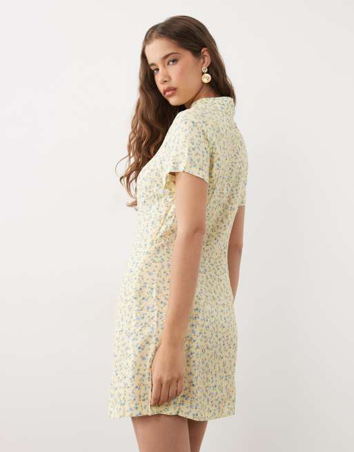 Miss Selfridge – Gul, småblommig miniklänning, 3 av 4