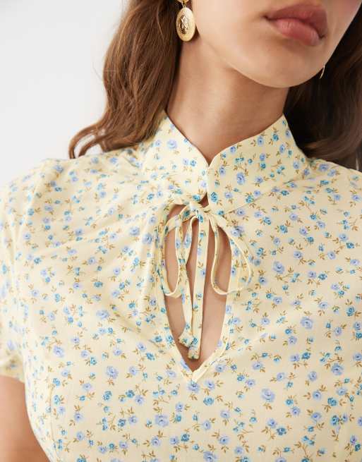 Miss Selfridge - Gul vævet minikjole med småblomstret print, 4 af 4