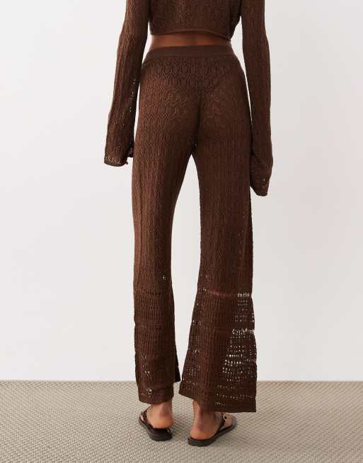 Miss Selfridge – Häkel-Hose in Schokobraun mit weitem Bein, 3 von 5
