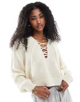 Miss Selfridge Half Lace-up Cardigan In White