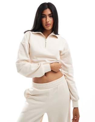 half zip crop sweatshirt in ecru - part of a set-White