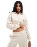 [Miss Selfridge] Miss Selfridge half zip crop sweatshirt in ecru (part of a set)-White M Ecru