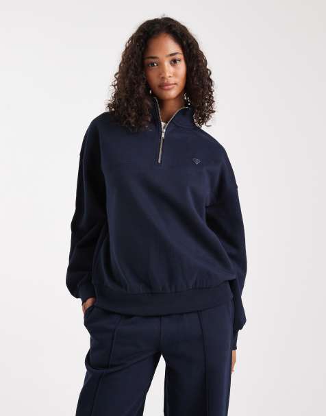 Miss Selfridge half zip sweatshirt in navy - view 1