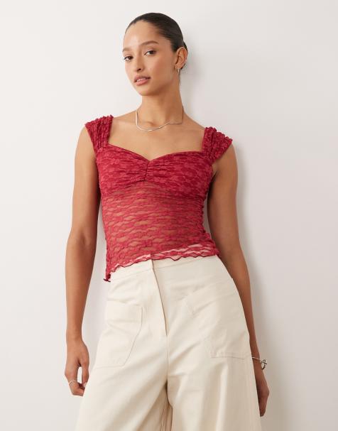 Miss Selfridge – Hallonrosa topp i spets - view 1