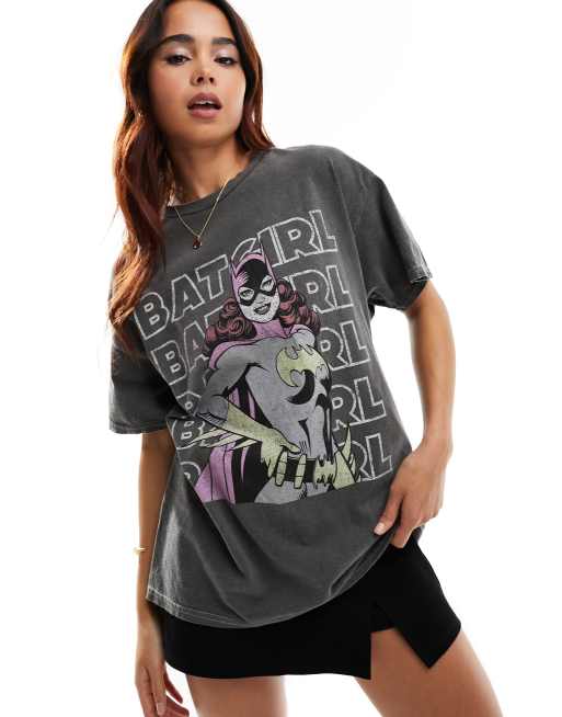 Miss Selfridge - Halloween - Oversized T-shirt met gelicenseerde Batgirl-print in antraciet met wassing