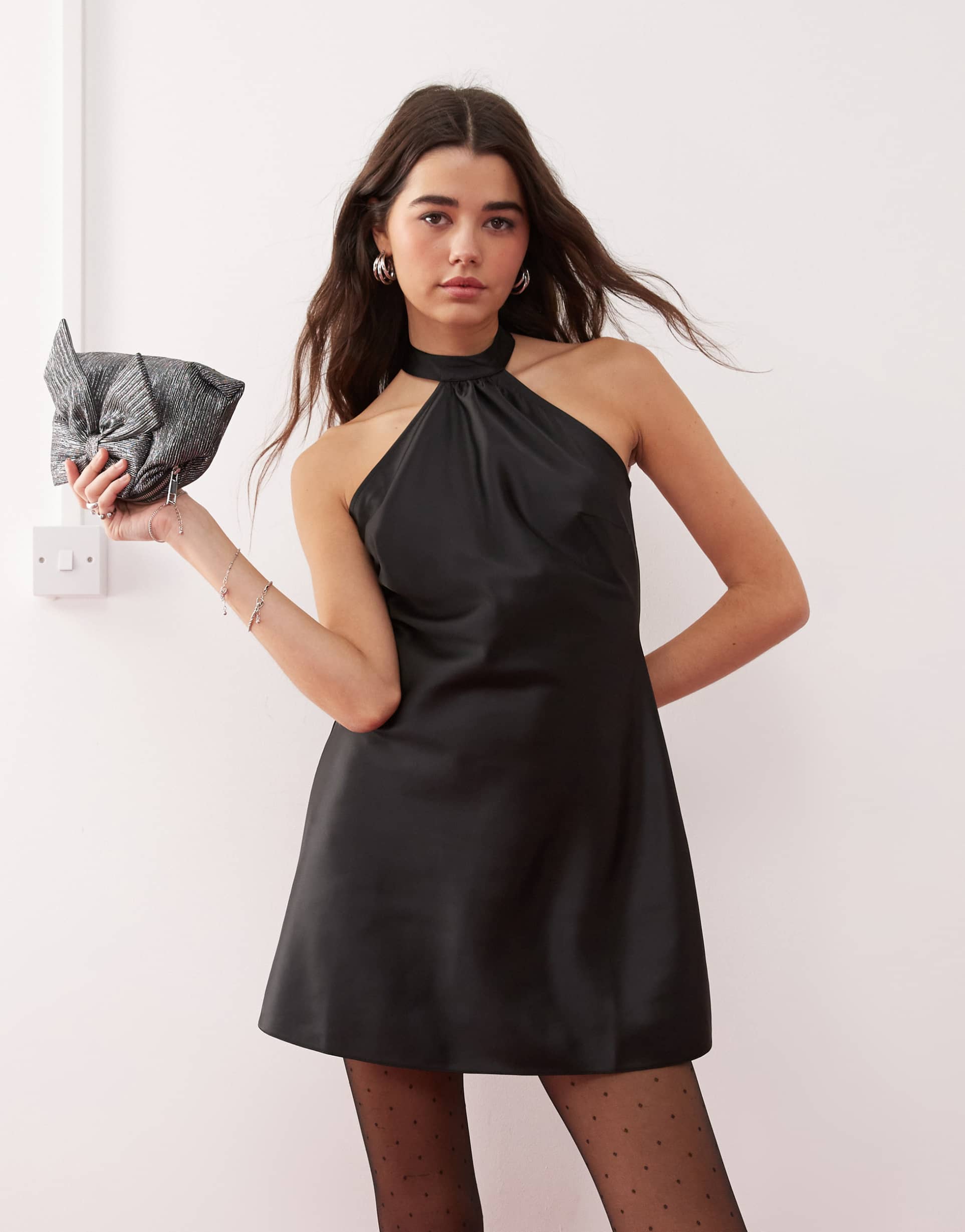 miss selfridge halter mini dress in black