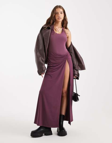 Miss Selfridge halter neck maxi dress in plum - view 1