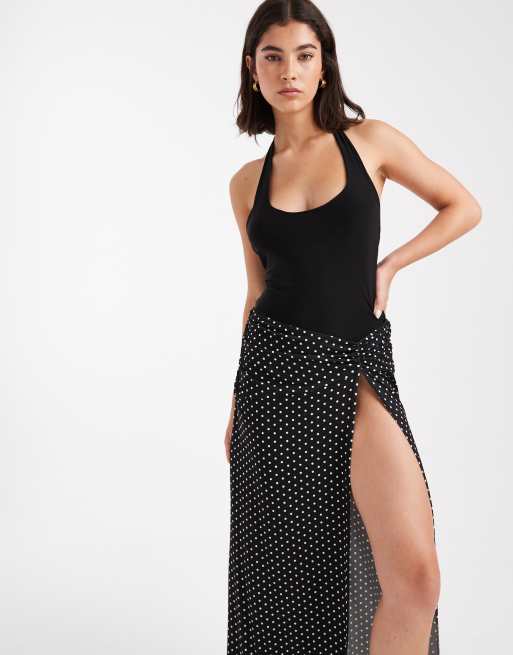 Miss Selfridge halter neck maxi dress in polka dot