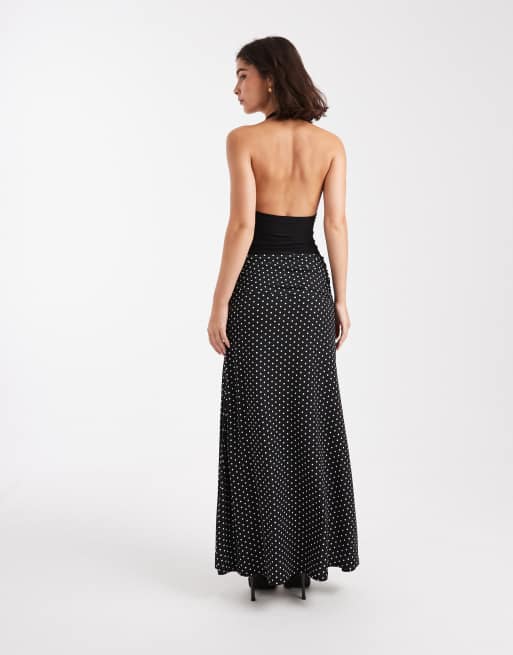 Miss Selfridge halter neck maxi dress in polka dot