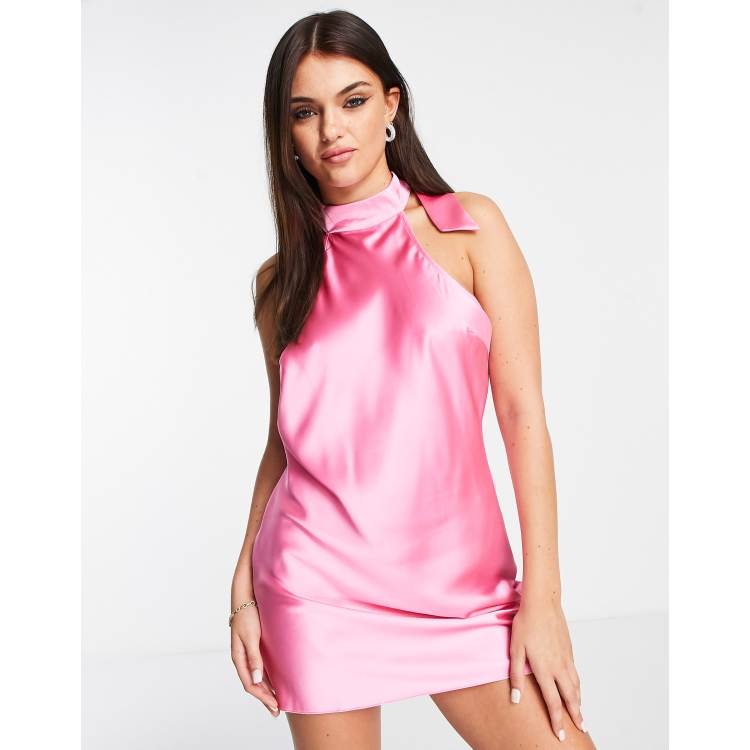 Miss Selfridge halter neck satin mini dress in pink