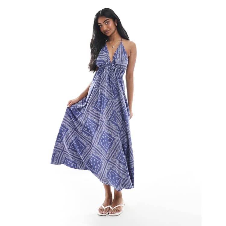 Miss Selfridge halter neck spun maxi dress in bandana print