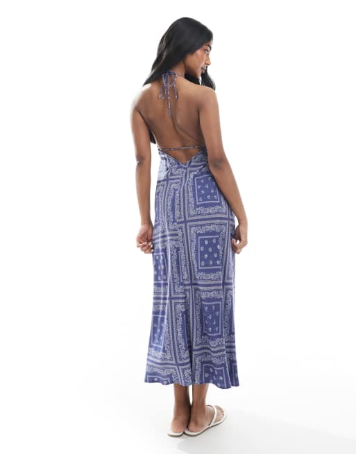 Miss Selfridge halter neck spun maxi dress in bandana print