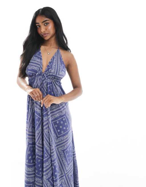 Miss Selfridge halter neck spun maxi dress in bandana print