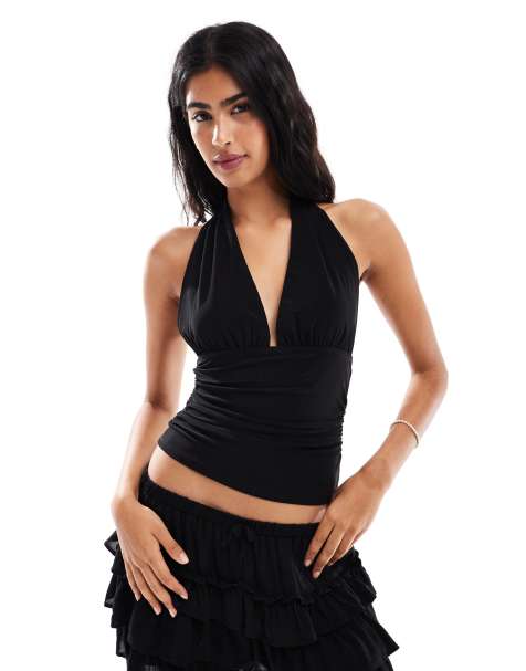 Miss Selfridge halter neck top in black - view 1