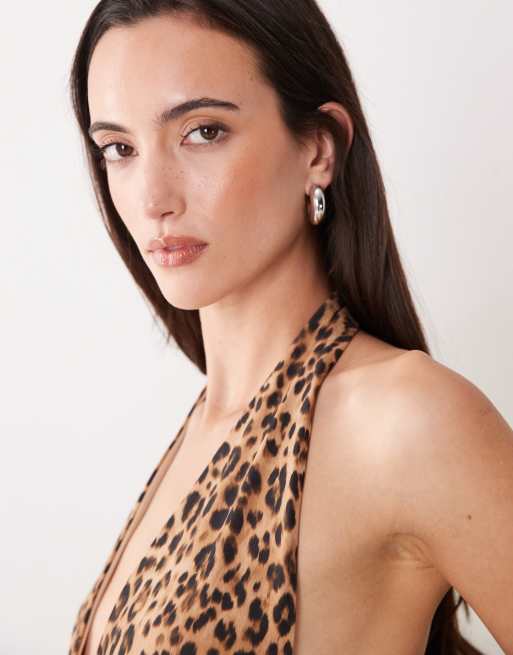 Miss Selfridge halter neck top in leopard print, 3 of 4