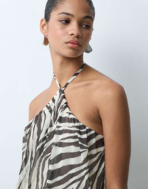 Miss Selfridge halter playsuit in zebra print, 2 of 4