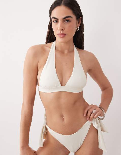 Miss Selfridge halterneck bikini top in cream - view 1
