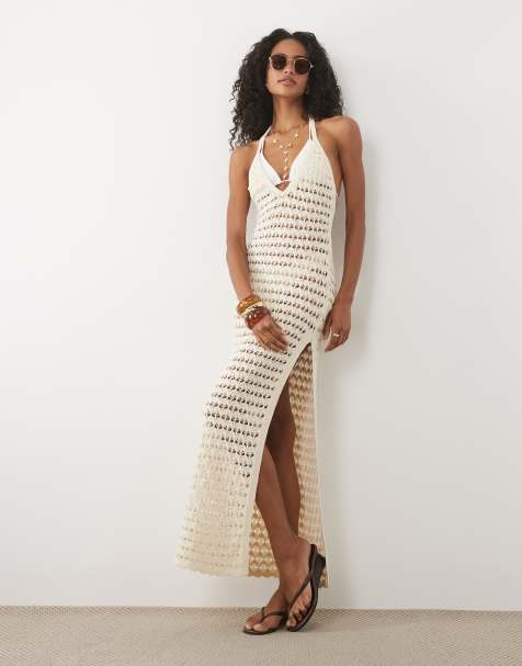 Miss Selfridge halterneck maxikjole i creme - view 1