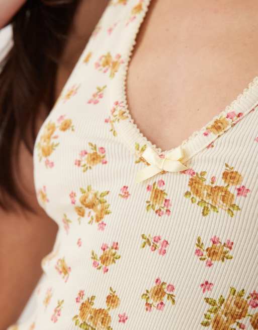Miss Selfridge halterneck mini dress with picot edge in ditsy print, 4 of 4