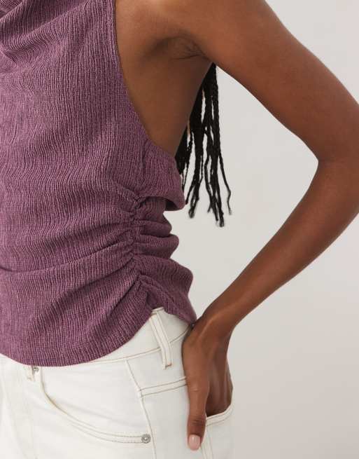 Miss Selfridge halterneck top in fig, 2 of 4