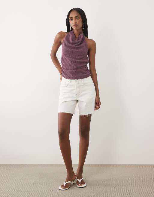 Miss Selfridge halterneck top in fig, 3 of 4