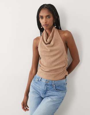 Miss Selfridge Halterneck Top In Neutral
