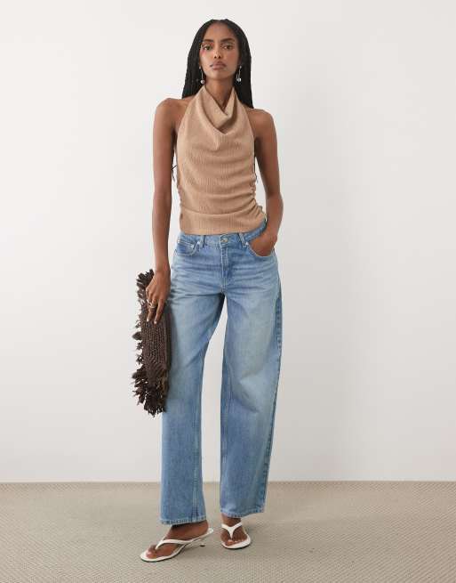 Miss Selfridge halterneck top in stone, 2 of 4