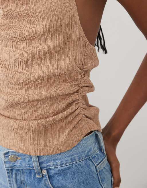 Miss Selfridge halterneck top in stone, 3 of 4