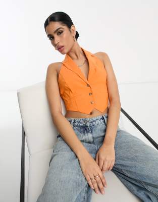 Miss Selfridge Halterneck Vest In Orange