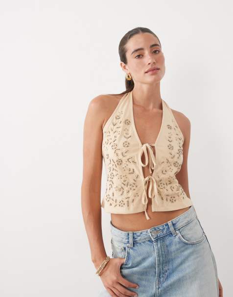Miss Selfridge - Haltertop met versiering en gestrikte voorkant - view 1