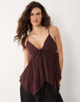 Miss Selfridge Handkerchief Hem Cami Top In Brown