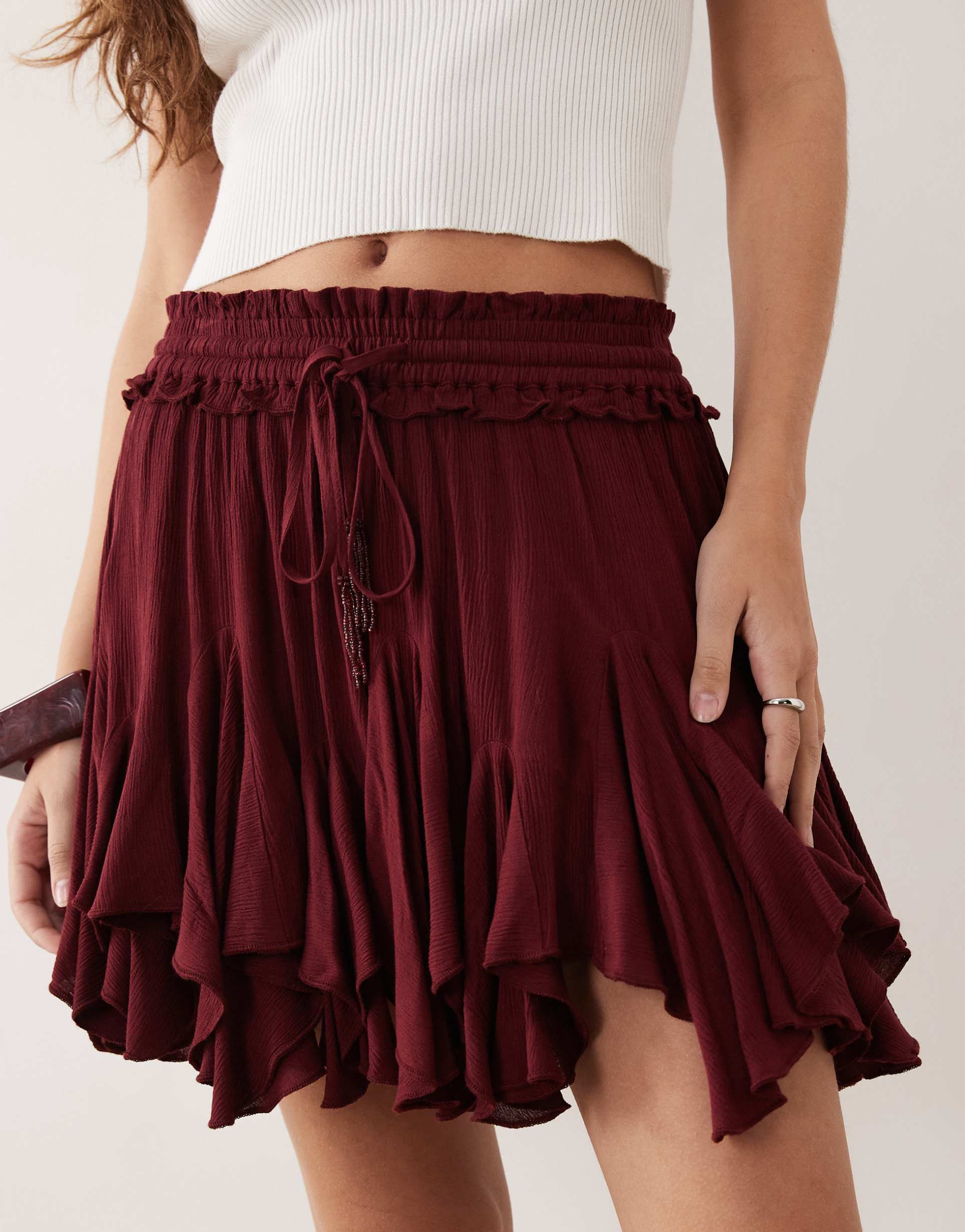 miss selfridge handkerchief hem mini skirt in fig