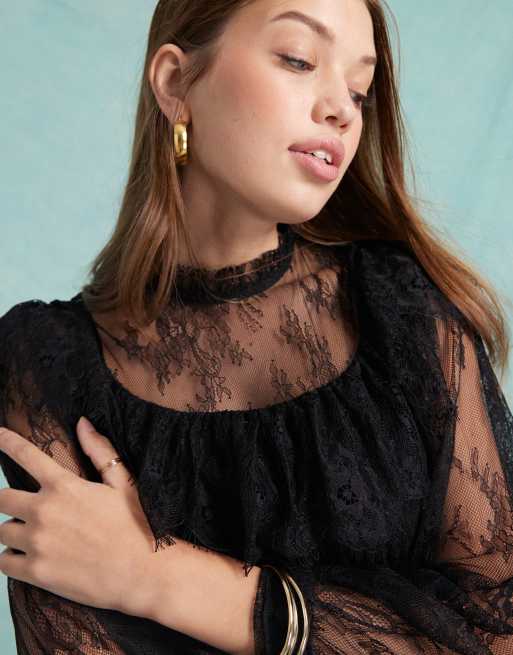 Miss Selfridge – Hängerkleid aus Spitze in Schwarz mit Rüschen, 3 von 4