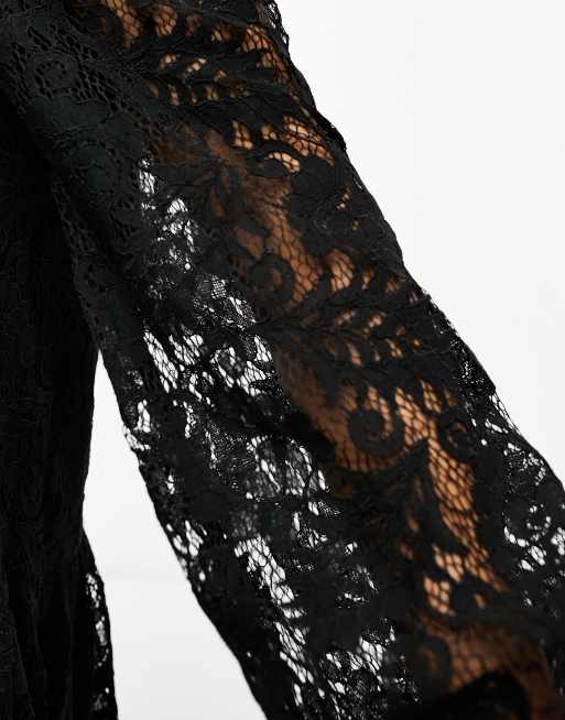 Miss Selfridge – Hängerkleid in Schwarz mit Spitze und Rüschen, 2 von 4