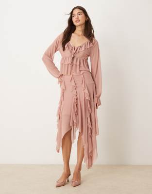 Miss Selfridge Hanky Hem Skirt In Blush-multi