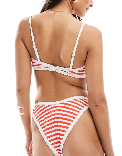 Miss Selfridge - Haut de bikini à fines rayures et bords contrastants - Rouge, 3 de 4