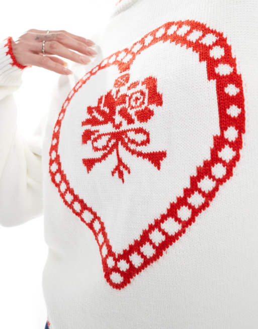Miss Selfridge heart blanket stitch oversized knitted jumper
