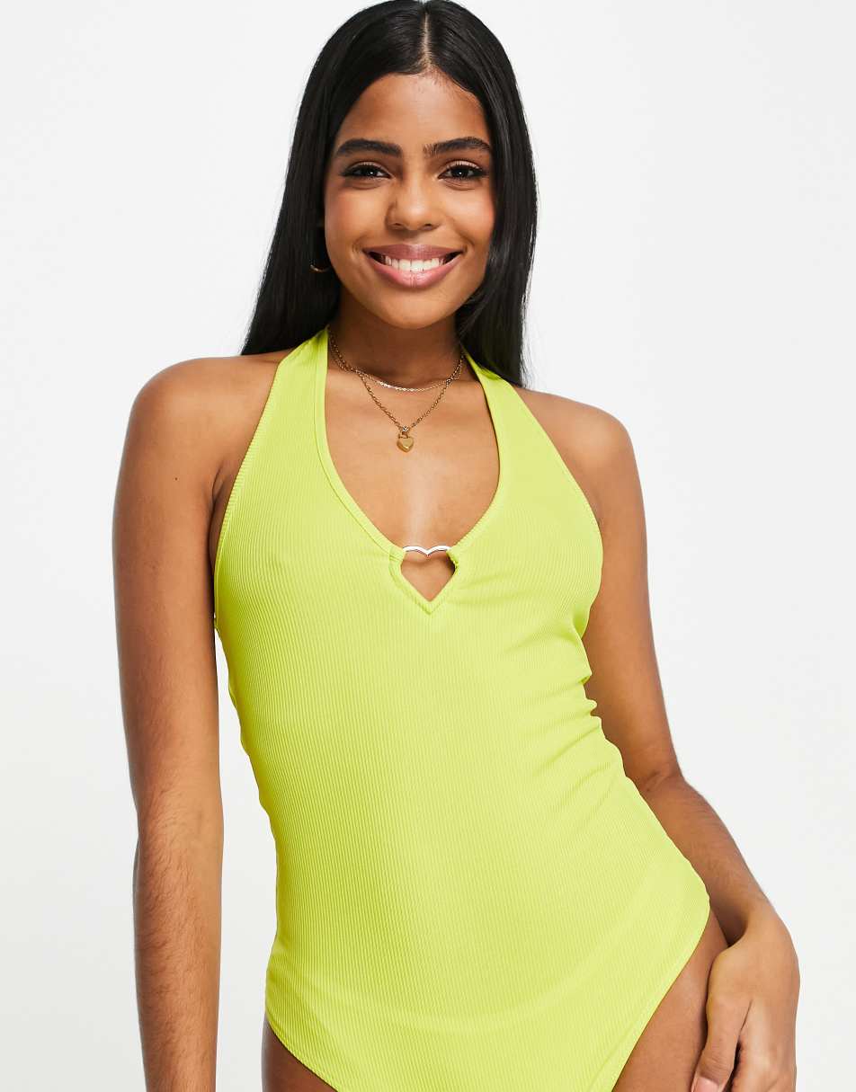 Miss Selfridge heart buckle bodysuit in yellow