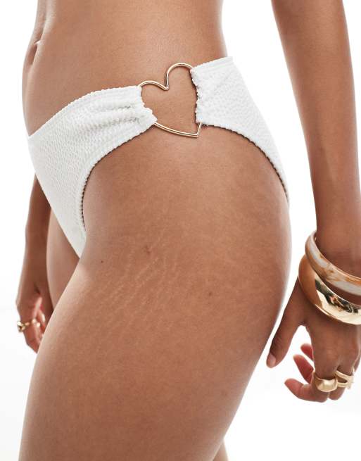 Miss Selfridge heart detail crinkle bikini bottoms in pink, 3 of 4
