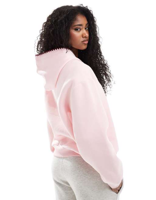 Miss Selfridge heart embroidered blanket stitch oversized hoodie in light pink, 4 of 4