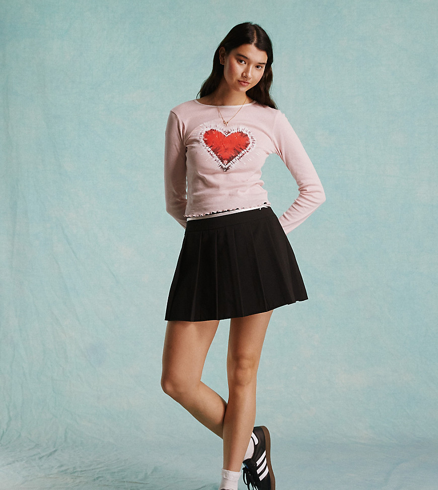 Miss Selfridge heart graphic tee with long sleeve in pink