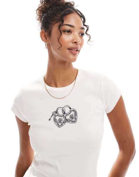 Miss Selfridge heart locket longline baby tee in light pink - view 1