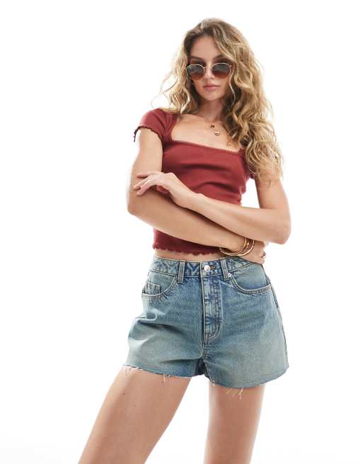 Miss Selfridge heart pocket denim short in mid blue wash, 4 of 5