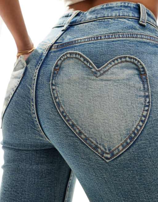 Miss Selfridge heart pocket flare jean in dirty wash, 4 of 5
