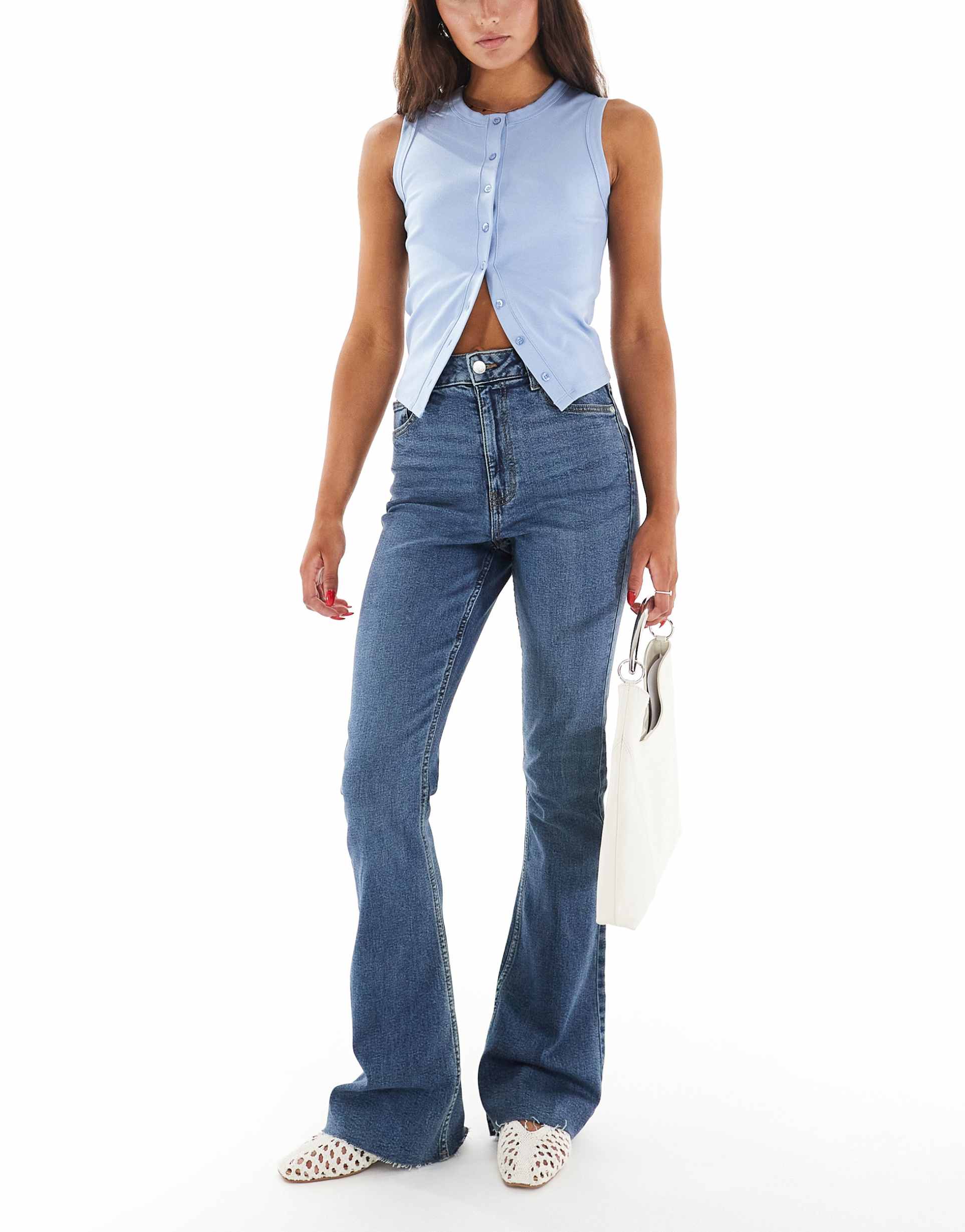 miss selfridge heart pocket flare jean in indigo wash