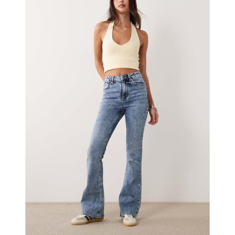 Miss Selfridge heart pocket flare jean in mid wash | ASOS