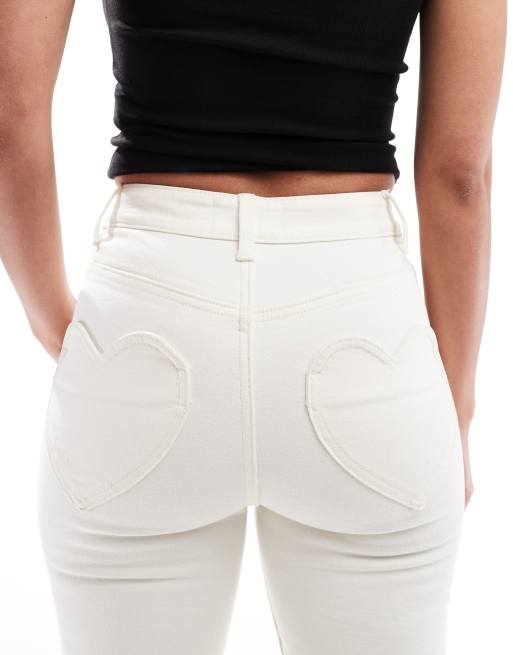 Miss Selfridge heart pocket flare jeans in ecru wash, 5 of 5