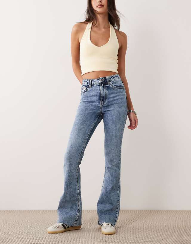 Miss Selfridge heart pocket flare jeans in mid wash | ASOS