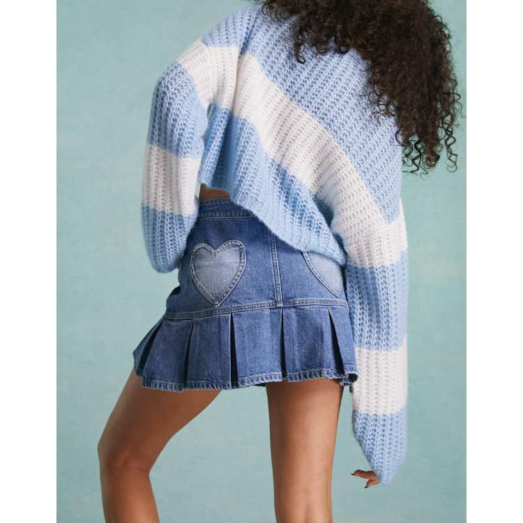 【THE MUSEUM VISITOR】HEART POCKET WASHED DENIM SKIRT THE MUSEUM VISITOR]☆HEART POCKET WASHED DENIM SKIRT